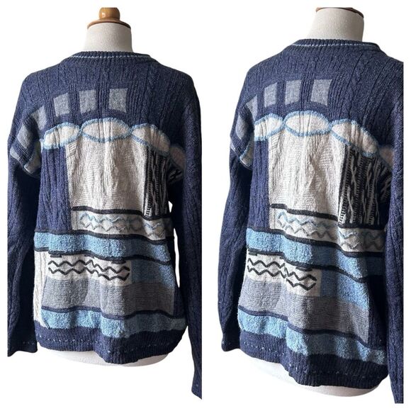 Vintage COOGI Inspired Blue 1990s Wool Mohair Blend Sweater Made in Italy- Large - Picture 1 of 9